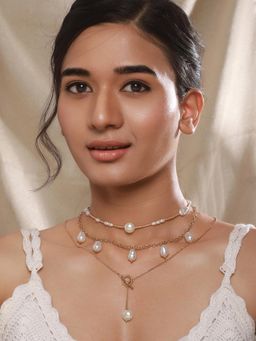Jazz and Sizzle - White Brass Pearl Necklace