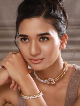 Jazz and Sizzle - White Brass Pearl Necklace With Bracelet