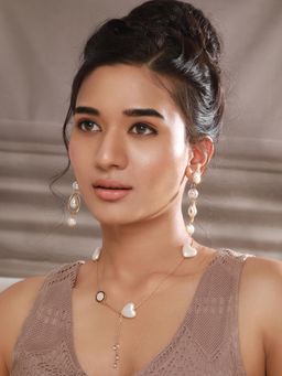 Jazz and Sizzle - White Brass Pearl Necklace With Earrings