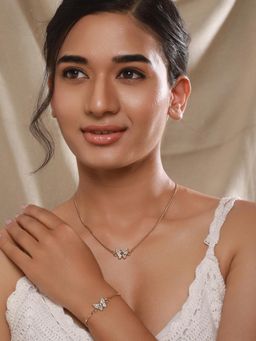 Jazz and Sizzle - White Brass White Stones Necklace With Bracelet