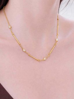 ZAISHA - White Stainless Steel White Stones Necklace