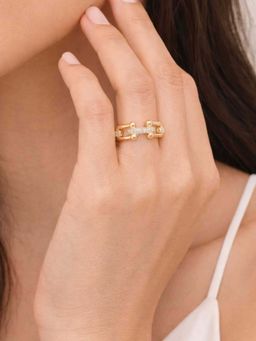 ZAISHA - Gold Stainless Steel White Stones Ring