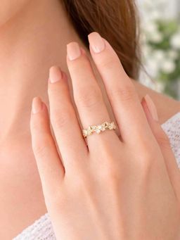 ZAISHA - Gold Stainless Steel White Stones Ring