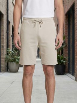 Nobero - Men Zip Pocket Regular Fit Solid Beige Shorts