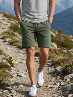 Nobero - Men Zip Pocket Regular Fit Solid Olive Shorts