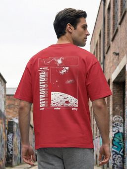 Nobero - Red Men's Premium Oversized Graphic Printed T-Shirt