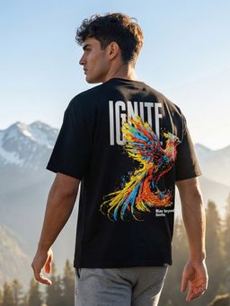 Nobero - Black Men's Premium Oversized Graphic Printed T-Shirt