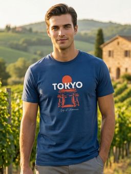 Nobero - Blue Men's Premium Graphic Printed Regular T-Shirt