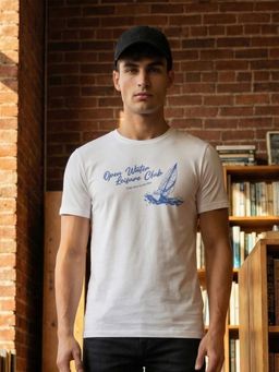 Nobero - White Regular Fit Graphic Printed T-Shirt for Men