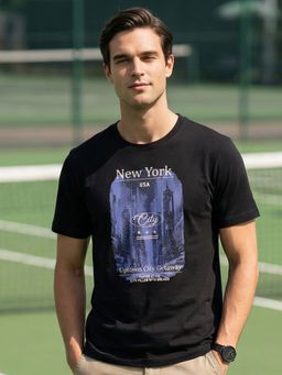 Nobero - Black Regular Fit Graphic Printed T-Shirt for Men
