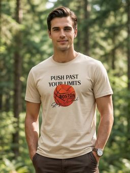 Nobero - Cream Regular Fit Graphic Printed T-Shirt for Men