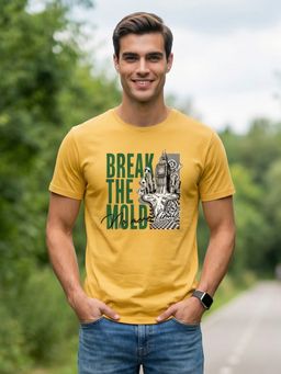 Nobero - Mustard Regular Fit Graphic Printed T-Shirt for Men