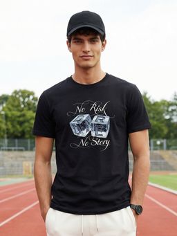 Nobero - Black Regular Fit Graphic Printed T-Shirt for Men