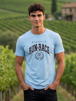 Nobero - Aqua Regular Fit Typography Printed T-Shirt for Men