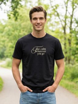 Nobero - Black Regular Fit Typography Printed T-Shirt for Men