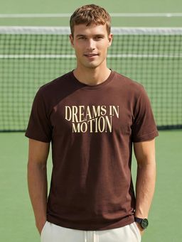 Nobero - Brown Regular Fit Typography Printed T-Shirt for Men