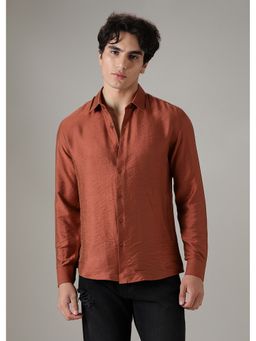 Banana Club - Metallic Rust Plain Crushed Satin Shirt