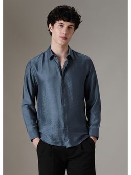 Banana Club - Blue Plain Crushed Satin Shirt