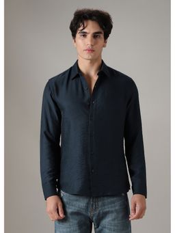 Banana Club - Navy Blue Plain Crushed Satin Shirt