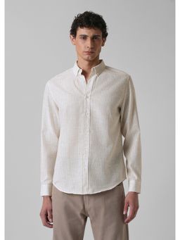 Banana Club - Elegant Khaki Stripe Blended Linen Shirt