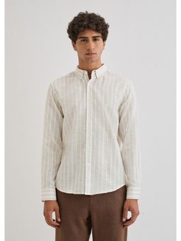 Banana Club - Beige Loral Oak Stripe Blended Linen Shirt