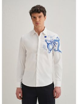 Banana Club - White Dragon Embroidery Shirt