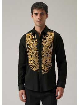 Banana Club - Gold Symmetric Embroidered Black Designer Shirt