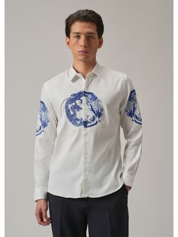 Banana Club - White Dragon and Phoenix Embroidery Designer Shirt