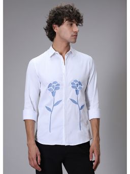 Banana Club - Blue Floral Embroidery White Designer Shirt