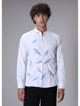 Banana Club - White Crane Embroidery Designer Shirt