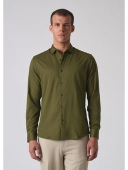 Banana Club - Olive Green Cotton Stretch Plain Shirt