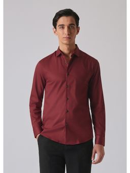 Banana Club - Burgundy Red Cotton Stretch Plain Shirt