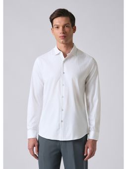 Banana Club - White Cotton Stretch Plain Shirt