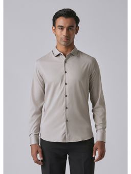 Banana Club - Stone Grey Cotton Stretch Plain Shirt