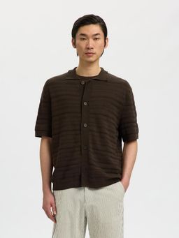 SELECTED HOMME - Organic Cotton Half Sleeves Brown Shirt