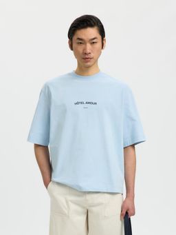 SELECTED HOMME - Blue Organic Cotton Boxy Fit T-Shirt