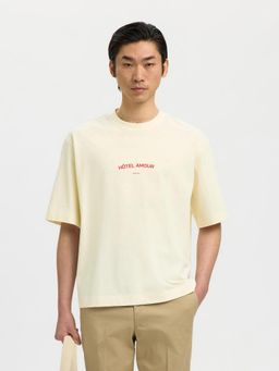 SELECTED HOMME - Organic Cotton Oversized Fit Beige T-Shirt