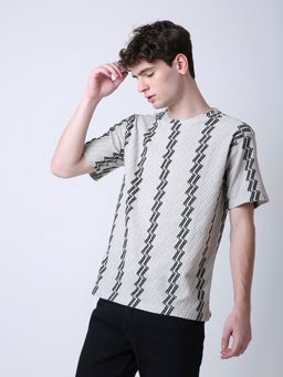 BLNK - Grey Textured Zigzag Stripe T-Shirt