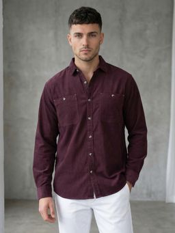 KUONS AVENUE - Men Wine Corduroy Shirt
