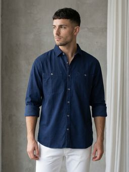 KUONS AVENUE - Men Navy Blue Corduroy Shirt