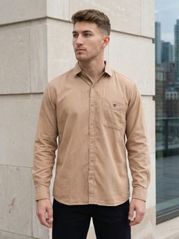 KUONS AVENUE - Corduroy Full Sleeves Beige Shirt