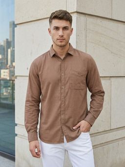KUONS AVENUE - Corduroy Full Sleeves Brown Shirt