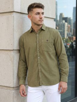 KUONS AVENUE - Corduroy Full Sleeves Green Shirt