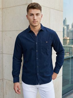 KUONS AVENUE - Corduroy Full Sleeves Navy Blue Shirt
