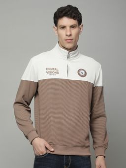 Cantabil - Brown Printed Colour Block T-Shirt