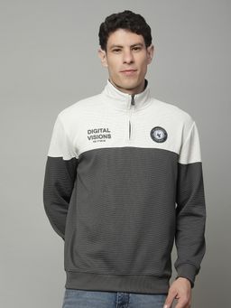 Cantabil - Charcoal Printed Colour block T-Shirt