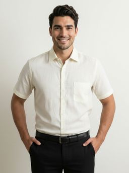 Southbay - Cotton Linen Half Sleeves Off White Shirt