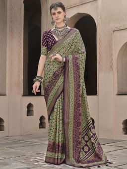 Elora - Soft Silk Printed Patola Designed Saree (Light Green)