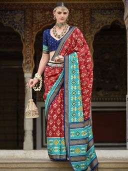 Elora - Soft Silk Printed Patola Designed Saree (Red)