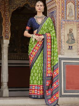 Elora - Soft Silk Printed Patola Designed Saree (Light Green)